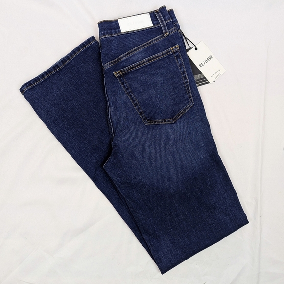 RE/DONE Jeans 90s High Rise Loose Straight Leg Button Fly Deep Faded Blue 27 NWT - Picture 2 of 15